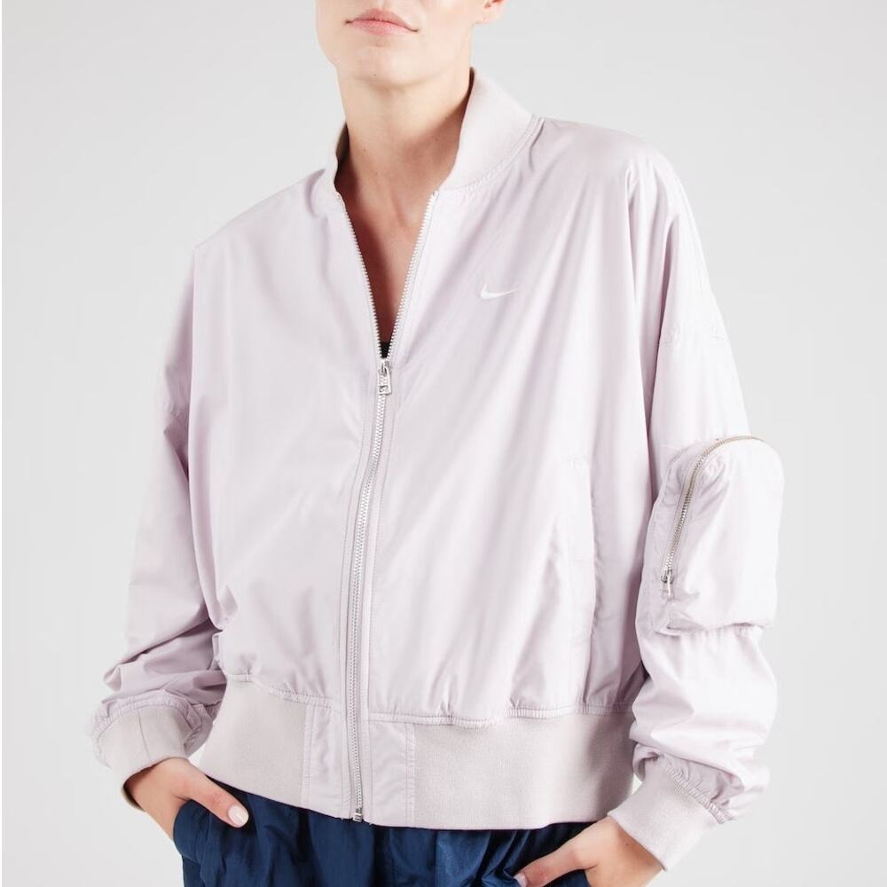 Nike Essential Lightweight Ruched Bomber Jacket Lilac Purple, Women's Size Small